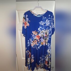 Floral Print Blue Women's Short Sleeve Dress